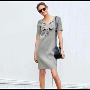 Boden Knit Sweater Knee Dress Bow Detail Gray Preppy Casual